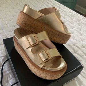 Gold ShuShop Lucinda platform sandals. Size 8.5